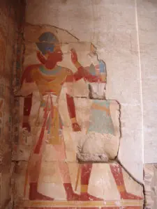 Blue Crown Khepresh Worn by Pharaoh Ramesses II While Being Blessed by a God - Abydos - Egypt
