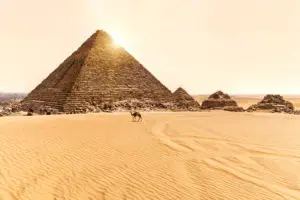 Egyptian Pyramid of Menkaure with the three Queens pyramids in Giza