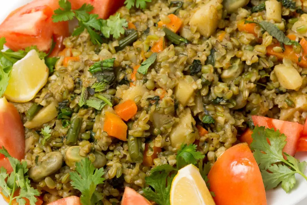 Egyptian Vegan Freek (or Freekah or Freekeh) with vegetables