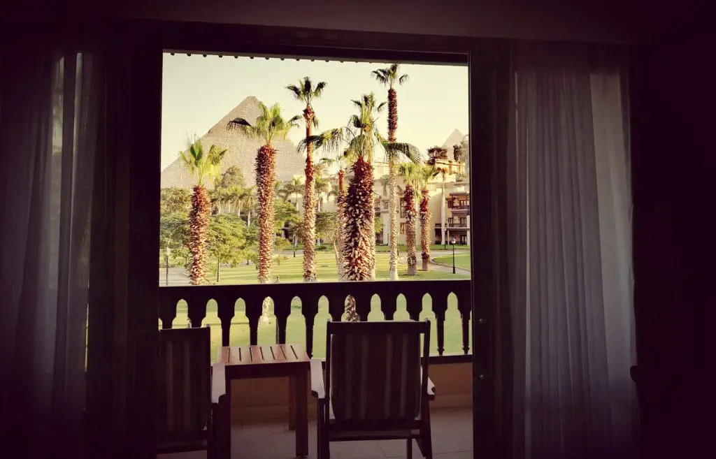 View of Giza Pyramids from a Hotel in Giza