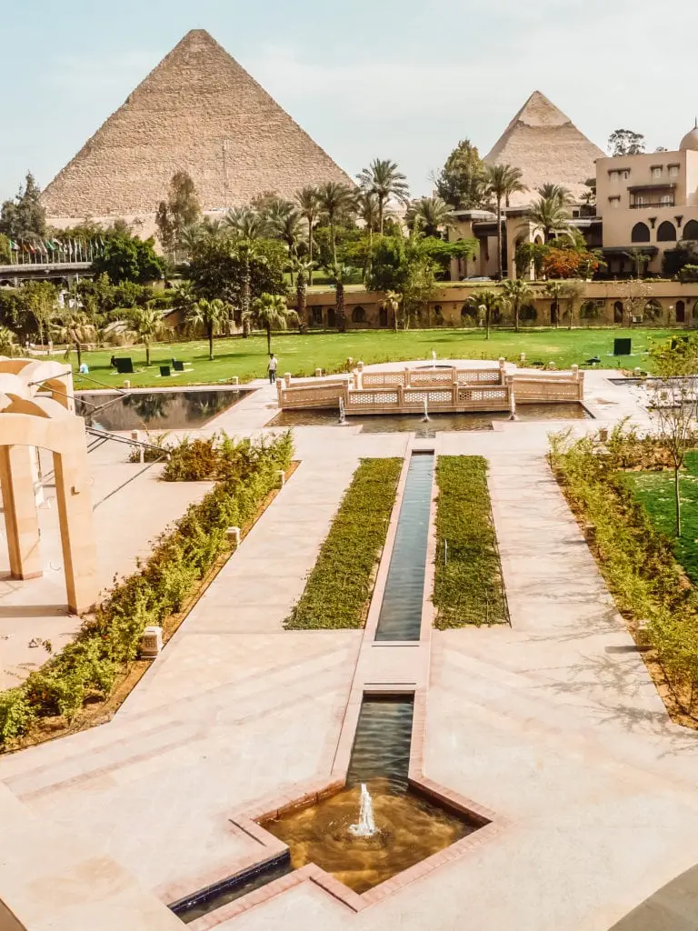 View of Giza Pyramids from the Mena House Hotel
