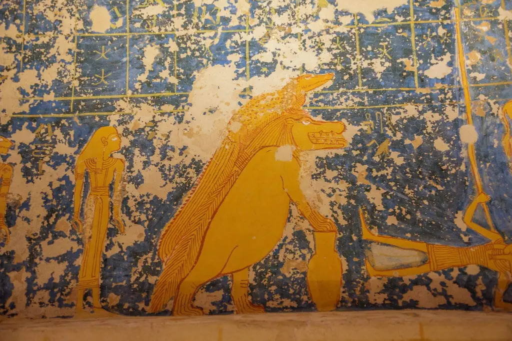 The Tomb of Ramesses VII - Colorful Painting of god Sobek - crocodile - Valley of the Kings - Luxor - Egypt